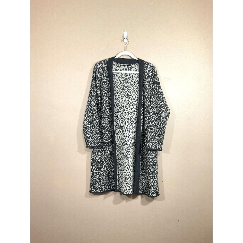 Hudson Alpaca Womens Baby Alpaca Open Front Duster Cardigan L Grey Boho Pockets